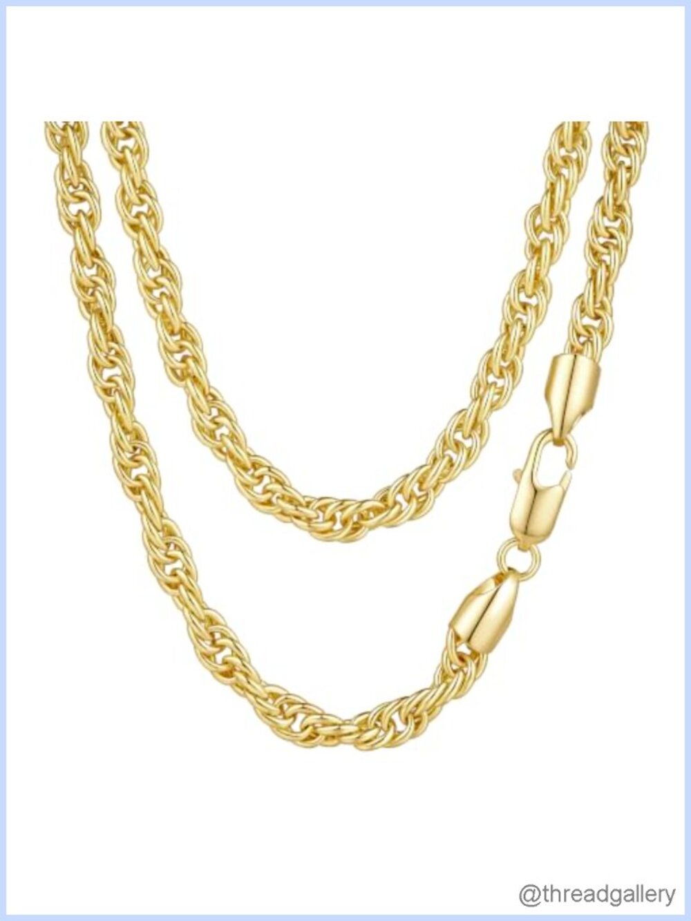 14K Gold Plated Rope Chain Necklace 22in Unisex Jewelry
